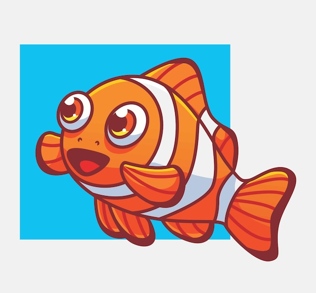 Netter clownfisch, der lokalisierte karikaturtierillustration flache art-aufkleber-ikonen-design-prämie lacht