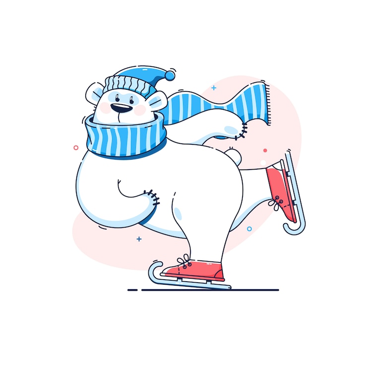 Netter Eisbär auf Schlittschuhen.