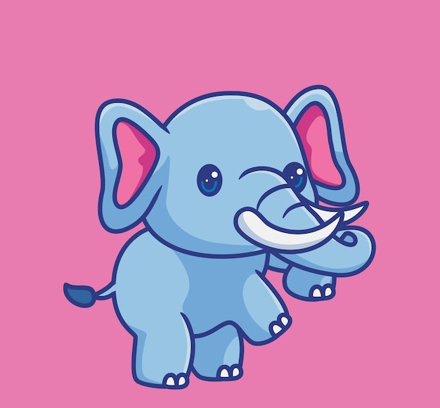 Netter Elefant, der lokalisierte Karikaturtierillustration flache Art-Aufkleber-Ikonen-Design-Prämie steht