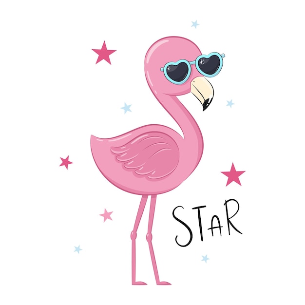 Netter flamingo mit sternen. illustration.