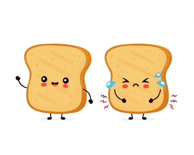 Vektor netter fröhlicher und trauriger lustiger toast. cartoon charakter illustration icon design.isolated auf weißem hintergrund