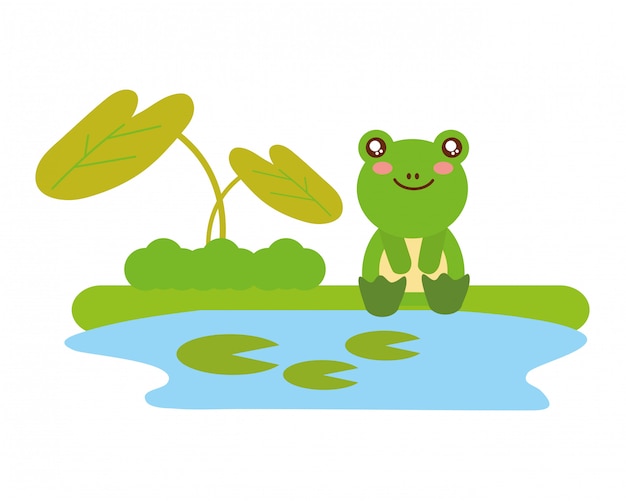 Netter frosch, der im see sitzt