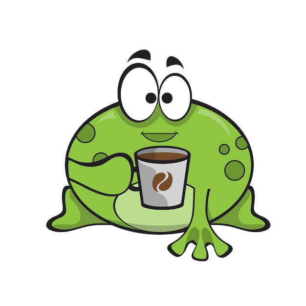 Netter frosch mit niedlicher karikaturtierillustration des heißen kaffees