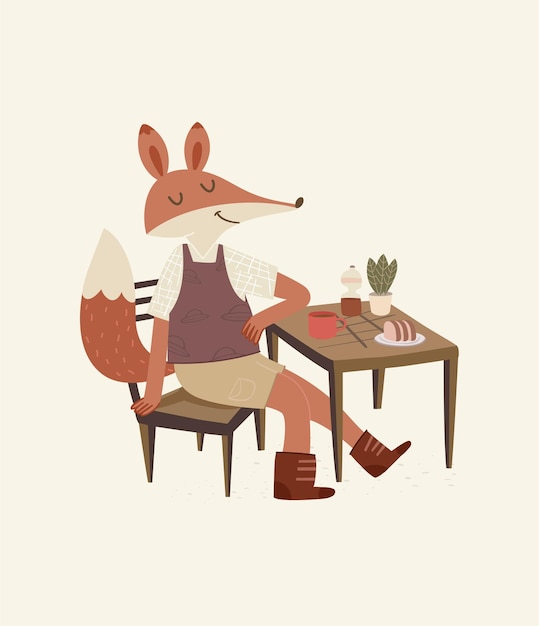 Netter fuchs gerade allein mit einer kaffeeillustration