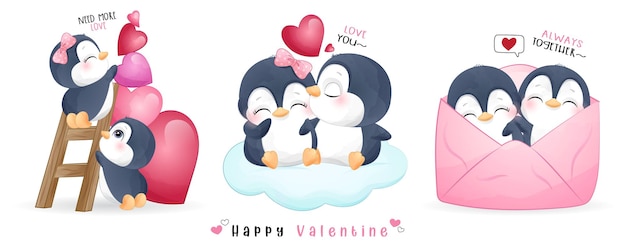 Netter Gekritzelpinguin für Valentinstagssammlung