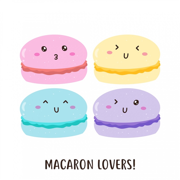 Netter glücklicher bunter macarons vektorentwurf