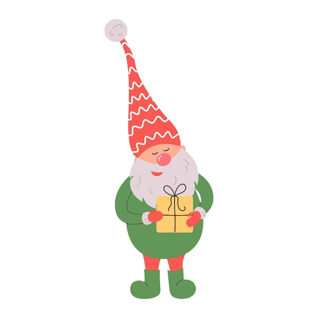 Netter Gnom in Weihnachtsmütze auf weißem Hintergrund skandinavische Weihnachtself Vector Illustration