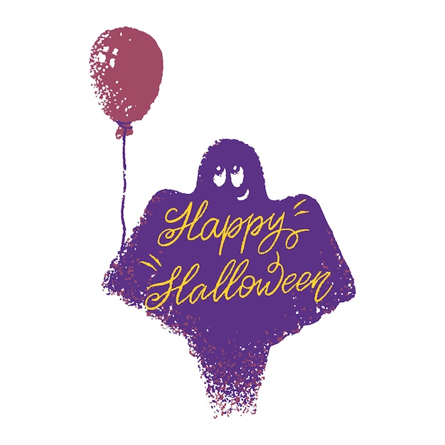 Netter halloween-geist mit handgeschriebenem schriftzug happy halloween