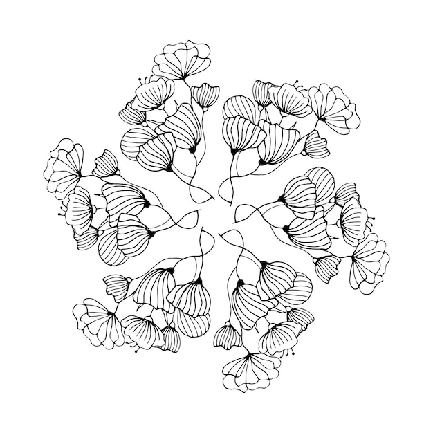 Netter handgezeichneter runder rahmen mit floralen elementen kräuterblätter blumen zweige zweige doodle