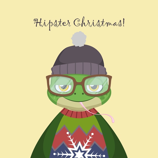 Netter hipsterfrosch mit einem hässlichen weihnachtsstrick