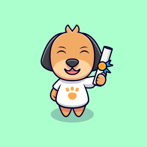 Netter hund bekam ein zertifikat cartoon icon illustration. flacher cartoon-stil