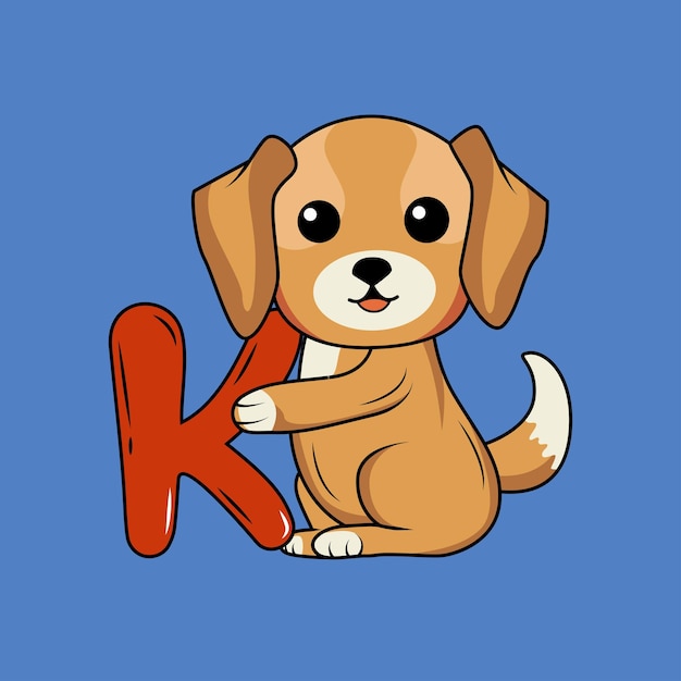 Vektor netter hund mit k-buchstaben-vektor-illustration