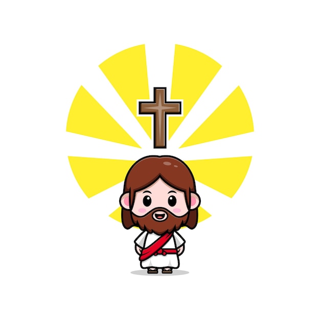 Netter Jesus Christus mit christlicher Illustration der Kreuzvektorkarikatur