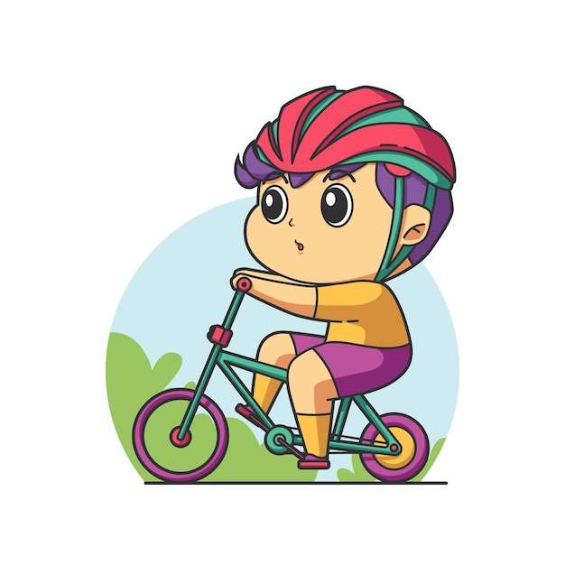 Vektor netter junge, der fahrrad in der park-illustration fährt