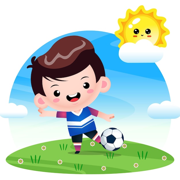 Netter Junge, der Fußball tritt
