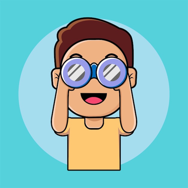 Netter Junge verwenden binokulare Karikaturillustration
