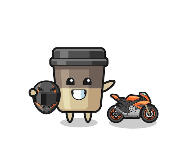 Netter kaffeetassen-cartoon als motorradrennfahrer