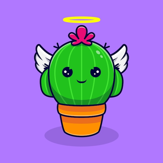 Netter kaktus-engel haben flügel. flacher cartoon