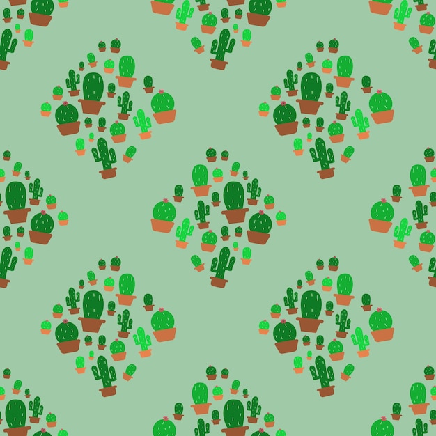 Netter kaktus im nahtlosen hintergrund des quadratischen musters für gewebemuster