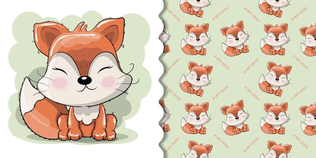Netter Karikatur-Fuchs mit Blumen auf einem weißen Hintergrund