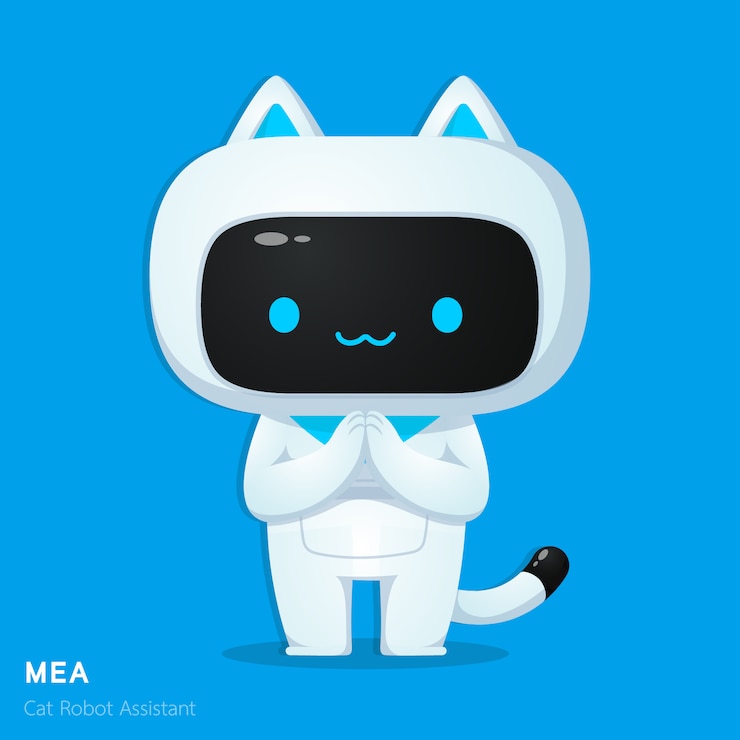 Vektor netter katzen-ai-roboterunterstützungscharakter, wenn aktionsillustrationen respektiert werden