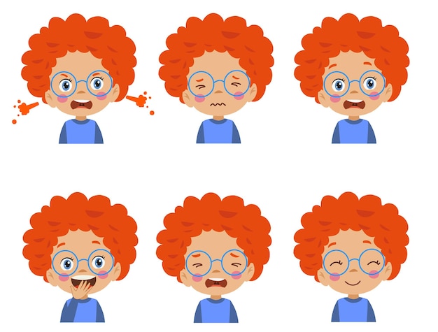 Netter Kindergesichtsausdruck Emoji-Emoticon-Set