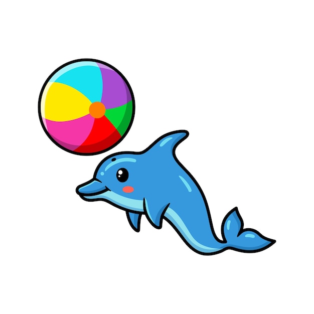 Netter kleiner Delphin-Cartoon, der Ball spielt