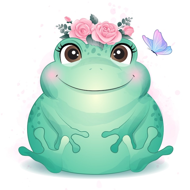 Netter kleiner frosch mit aquarellillustration