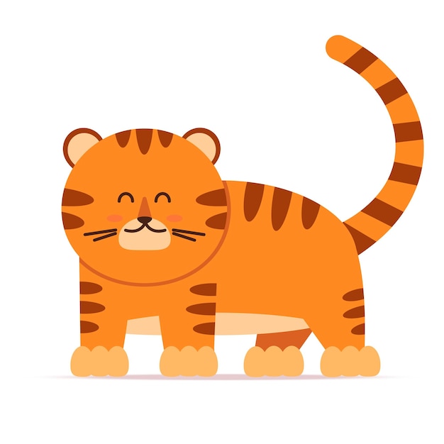 Netter kleiner tigercharakter im flachen stil. das symbol des chinesischen neujahrs 2022. für banner, kinderzimmer, musterdekor. gezeichnete illustration des vektors hand.