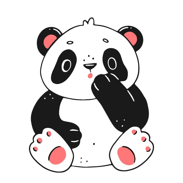 Netter kleiner überraschter panda in einem einfachen cartoon-linearen stil vektor-tierillustration