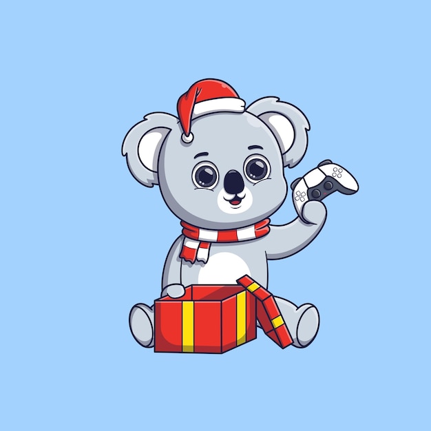 Vektor netter koala, der weihnachtsgeschenke öffnet