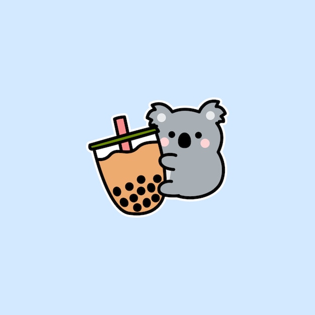 Netter koala liebt bubble tea cartoon vektor