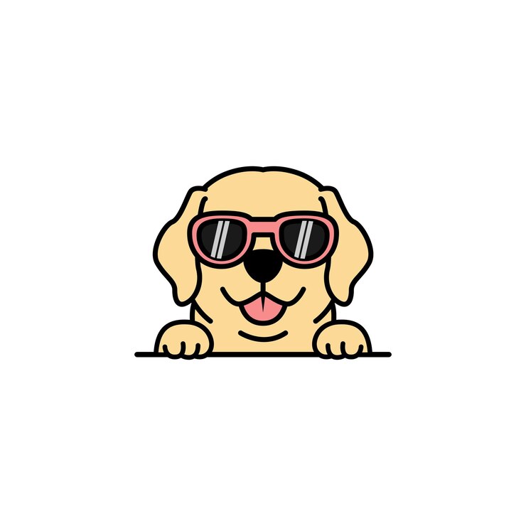 Netter labrador retriever-welpe mit sonnenbrillenkarikatur-vektorillustration