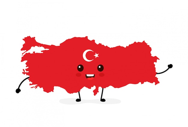 Netter lustiger lächelnder glücklicher die Türkei-Karten- und -flaggencharakter.