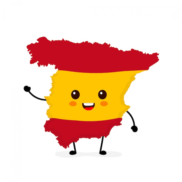 Netter lustiger lächelnder glücklicher Spanien-Karten- und -Flaggencharakter.