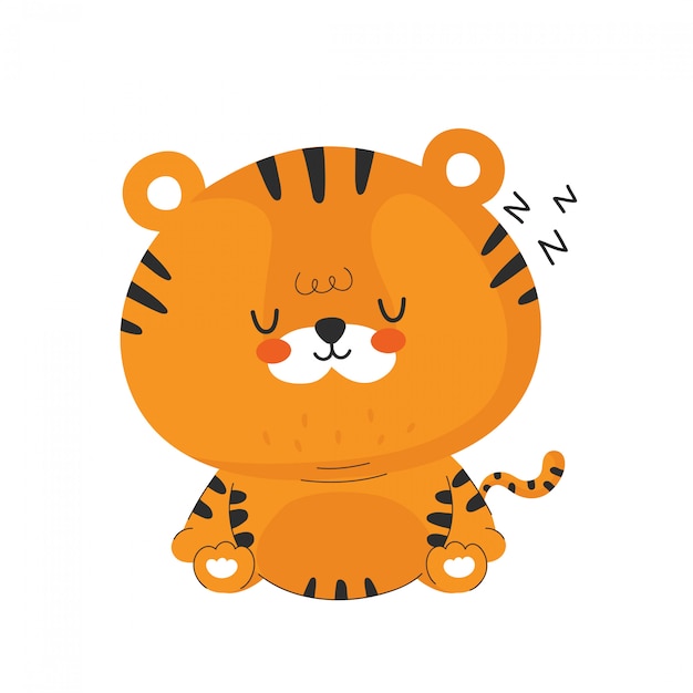 Netter lustiger schlaf kleiner tiger. cartoon charakter illustration icon design.isolated