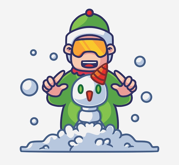 Vektor netter mann erstellen einen schneemann isolierte cartoon-person weihnachtsillustration flat style