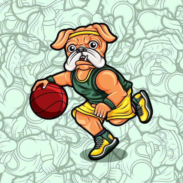 Netter mopshund, der basketballillustration spielt
