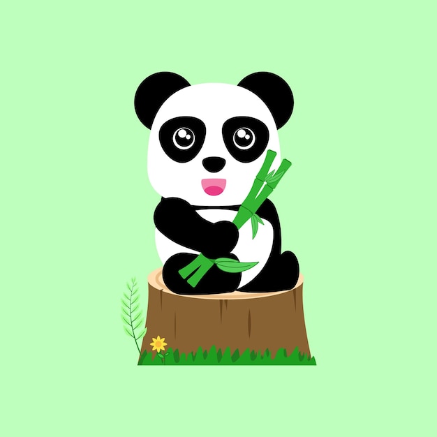 Netter panda, der bambusillustration hält