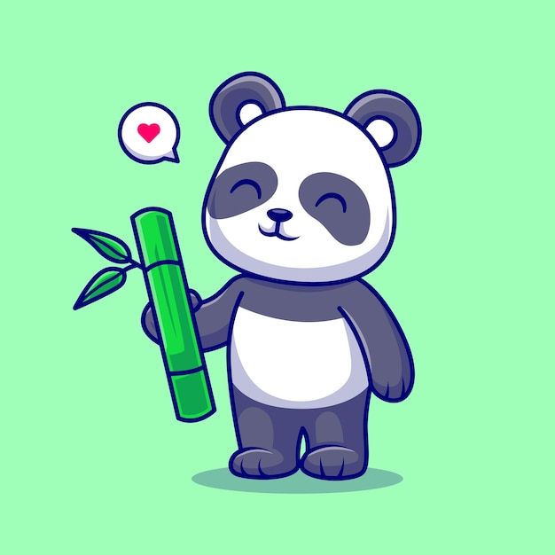 Netter Panda, der Bambuskarikatur-Vektor-Ikonen-Illustration hält. Tierisches Naturikonenkonzept lokalisiert