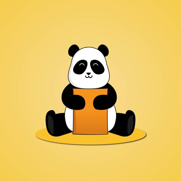 Netter Panda, der Kissen oder Papier auf gelbem Hintergrund hält