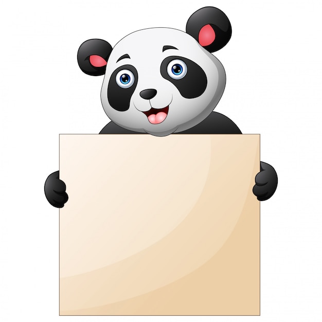 Netter Panda, der leeres Zeichen mit beiden Händen hält