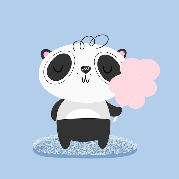 Netter panda isst zuckerwatte. vektor-illustration