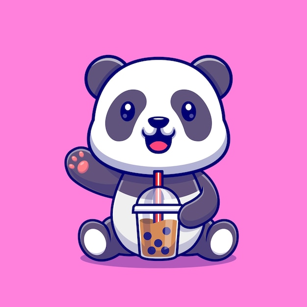 Netter panda trinken boba milch tee cartoon vektor icon illustration. tier trinken symbol konzept isoliert premium-vektor. flacher cartoon-stil