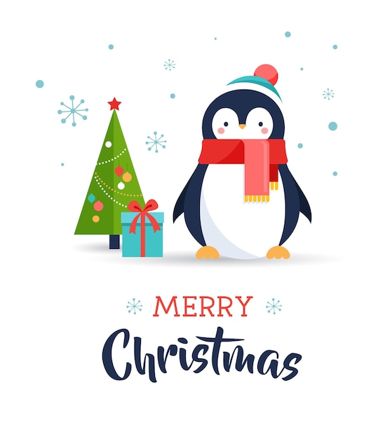 Vektor netter pinguin - frohe weihnachten grußkarte