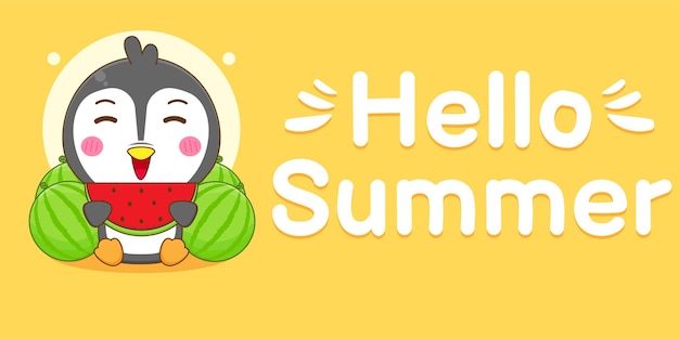 Netter pinguin mit sommergrußbanner