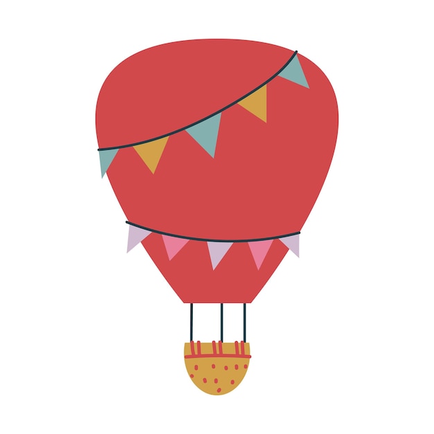 Netter roter ballontransport. vektordruck für kinder. flug in den himmel. minimalismus für ein kinderzimmer oder einen druck. baby-kunst clipart isoliert himmel