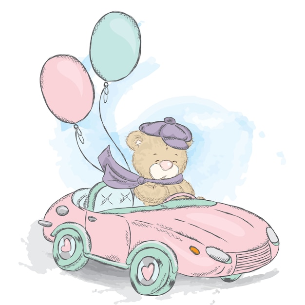 Netter teddybär in einem cabrio.