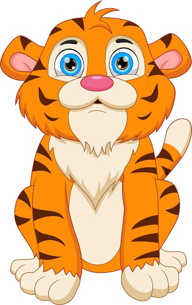 Netter tiger-cartoon posiert sitzend