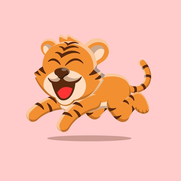 Netter tiger, der im flachen design der karikatur springt